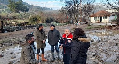 Bergama'da sel... Tarımsal zarar tespiti sürüyor