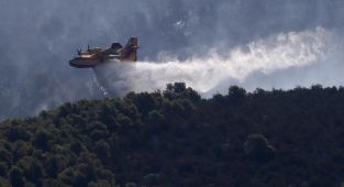 Yunanistan'da çıkan orman yangınına havadan ve karadan müdahale ediliyor