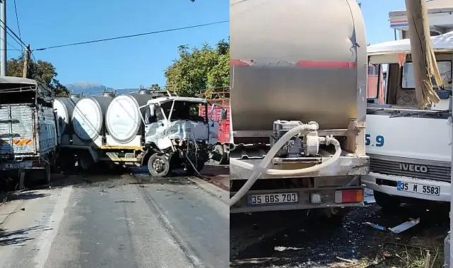 İzmir'de feci kaza: Kamyonlar kafa kafaya çarpıştı