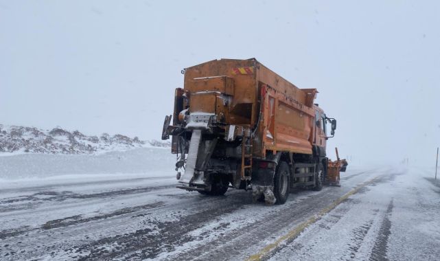 Ardahan'da kar ve buzlanma nedeniyle tırlar yolda kaldı